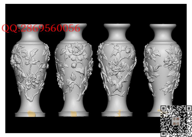 10 XA124牡丹瓶_STL圆雕图立体模型3d打印核雕精雕图浮雕图